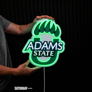 Adams State Grizzlies LED Neon Sign - Standard (13.42" x 15") held in hand for scale - Saturday Neon