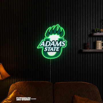 Adams State Grizzlies LED Neon Sign - Plus (21.4" x 24") in a living room - Saturday Neon