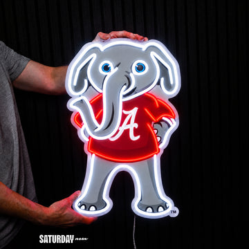 Alabama Crimson Tide Big Al Mascot LED Neon Sign - 15" x 24" held in hand for scale - Saturday Neon