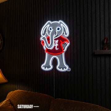 Alabama Crimson Tide Big Al Mascot LED Neon Sign - 15" x 24" above a couch - Saturday Neon