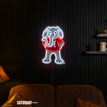 Alabama Crimson Tide Big Al Mascot LED Neon Sign - 15" x 24" in a living room - Saturday Neon