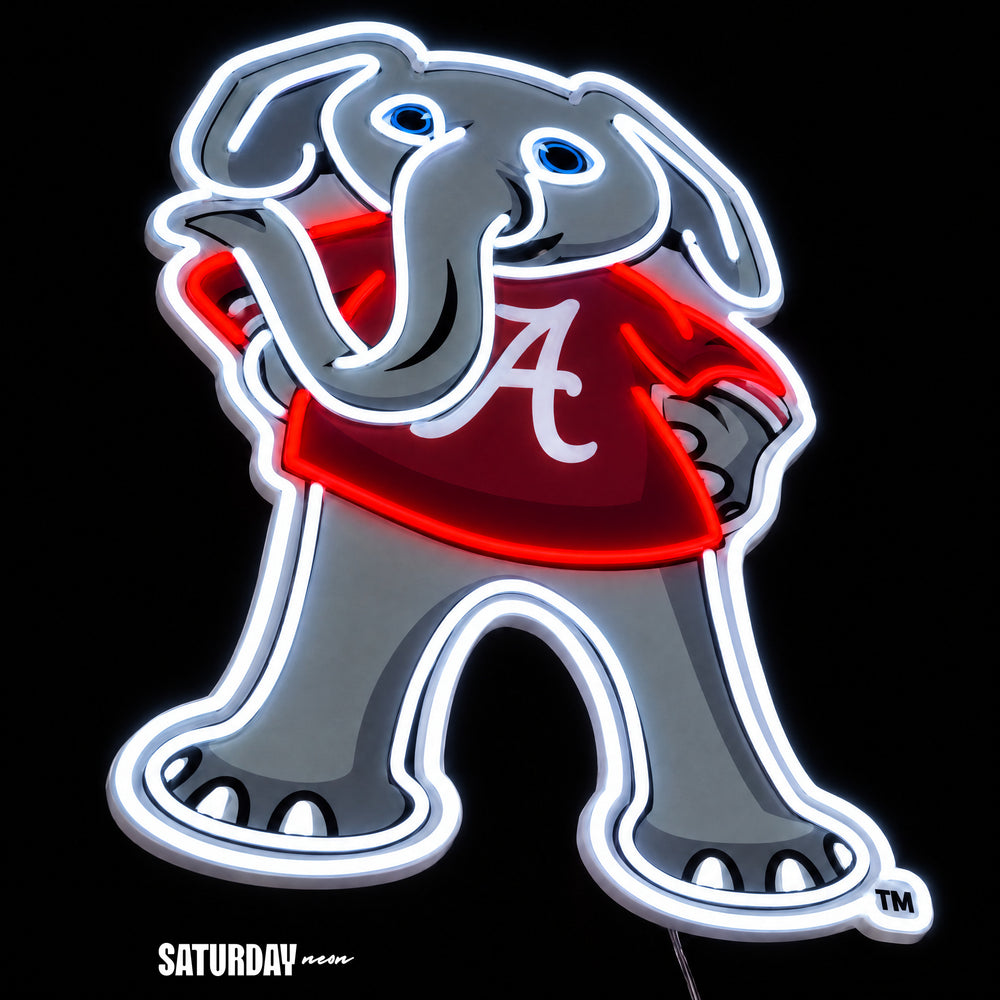 Alabama Crimson Tide Big Al Mascot LED Neon Sign - 15" x 24" close-up - Saturday Neon