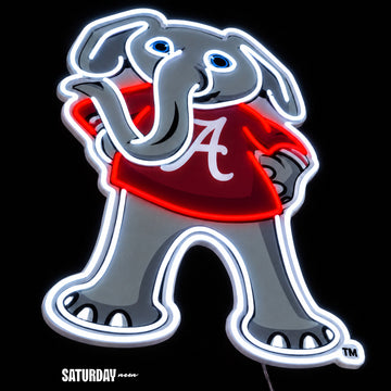 Alabama Crimson Tide Big Al Mascot LED Neon Sign - 15" x 24" close-up - Saturday Neon