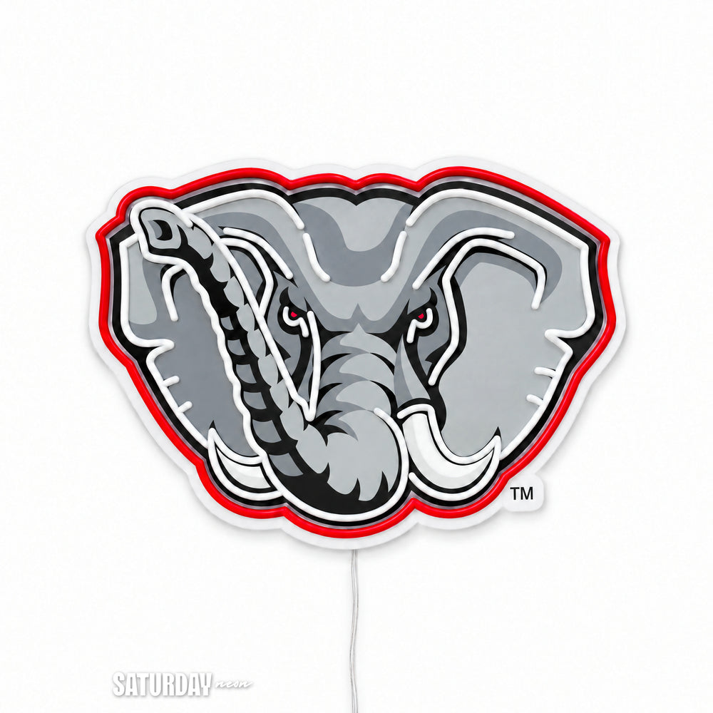 Alabama Crimson Tide Elephant LED Neon Sign - 24" x 16.5" switched off - Saturday Neon