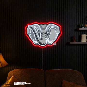Alabama Crimson Tide Elephant LED Neon Sign - 24" x 16.5" in a living room - Saturday Neon