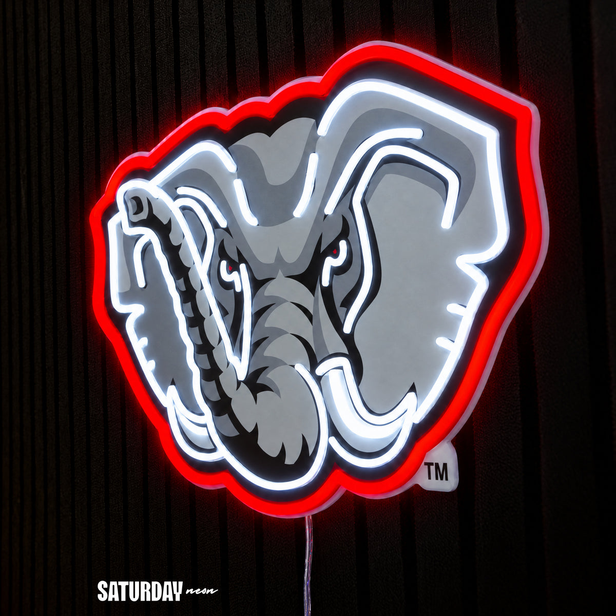 Alabama Crimson Tide Elephant LED Neon Sign - 24" x 16.5" side view - Saturday Neon