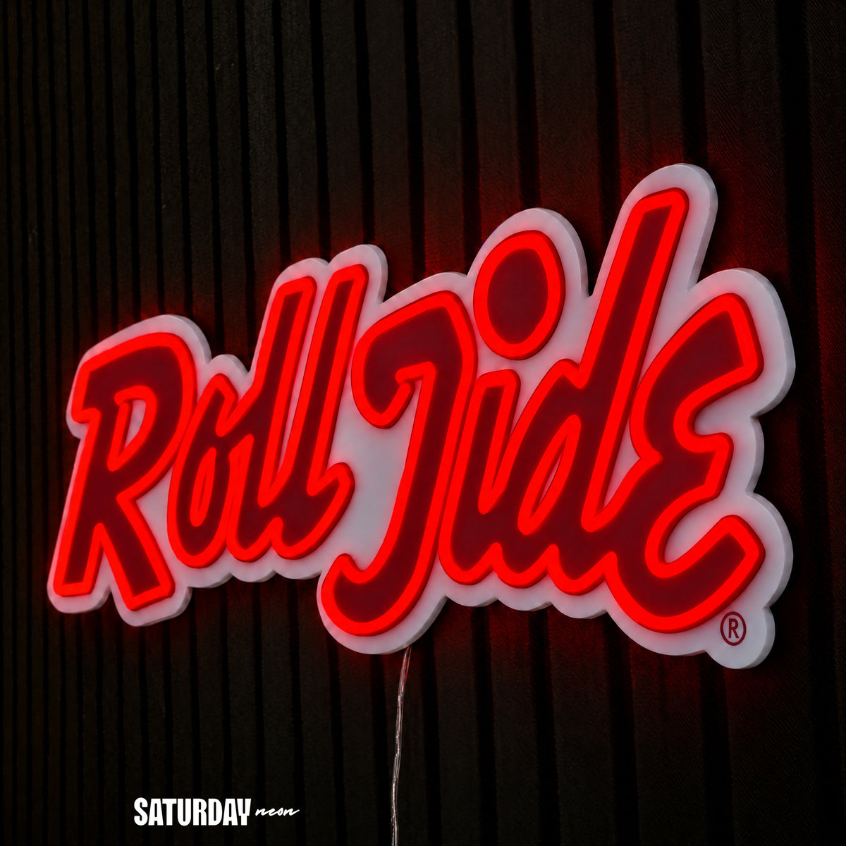 Alabama Roll Tide Script LED Neon Sign - 24" x 8.3" side view - Saturday Neon