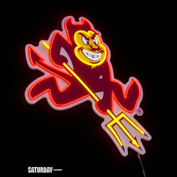 Arizona State Sun Devils Sparky Mascot LED Neon Sign - 17.81" x 24" close-up - Saturday Neon