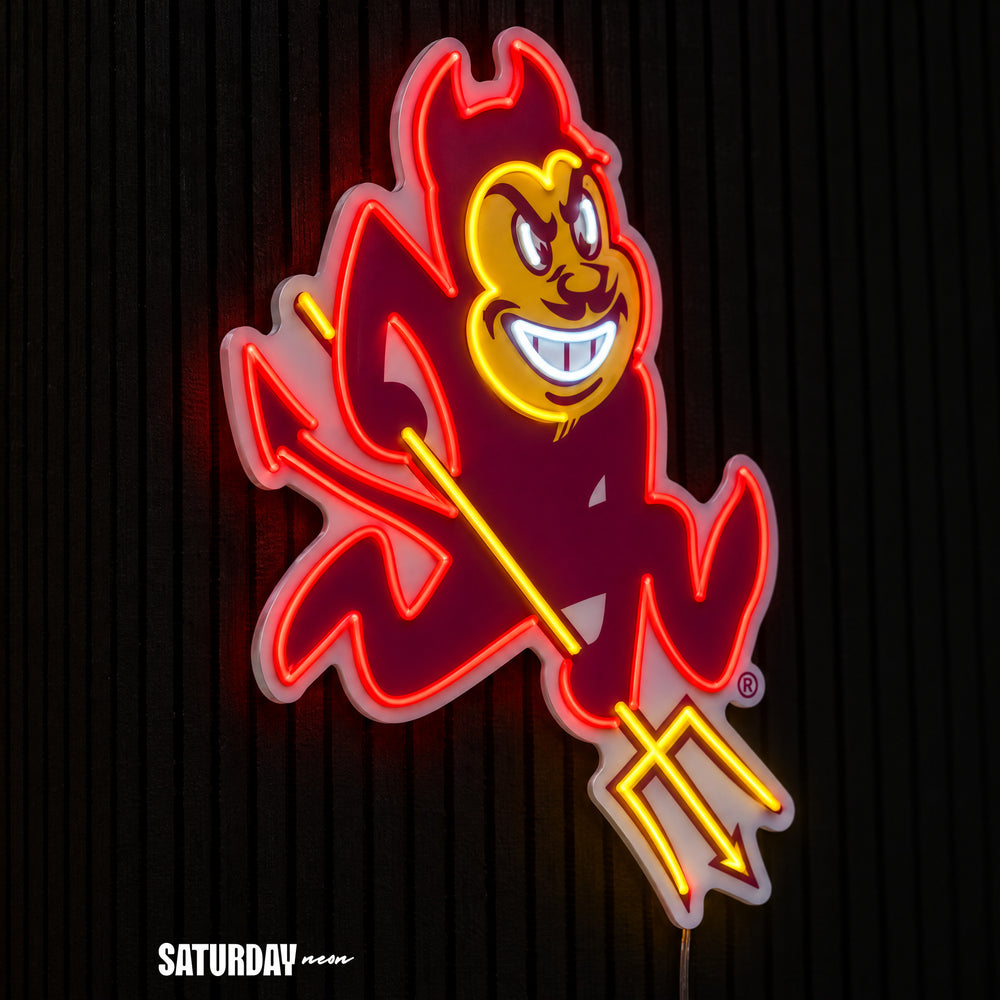 Arizona State Sun Devils Sparky Mascot LED Neon Sign - 17.81" x 24" side view - Saturday Neon