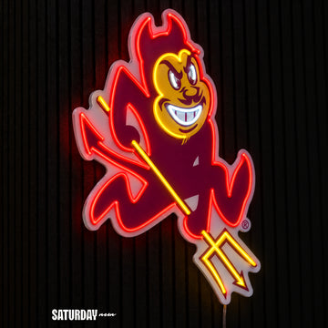 Arizona State Sun Devils Sparky Mascot LED Neon Sign - 17.81" x 24" side view - Saturday Neon