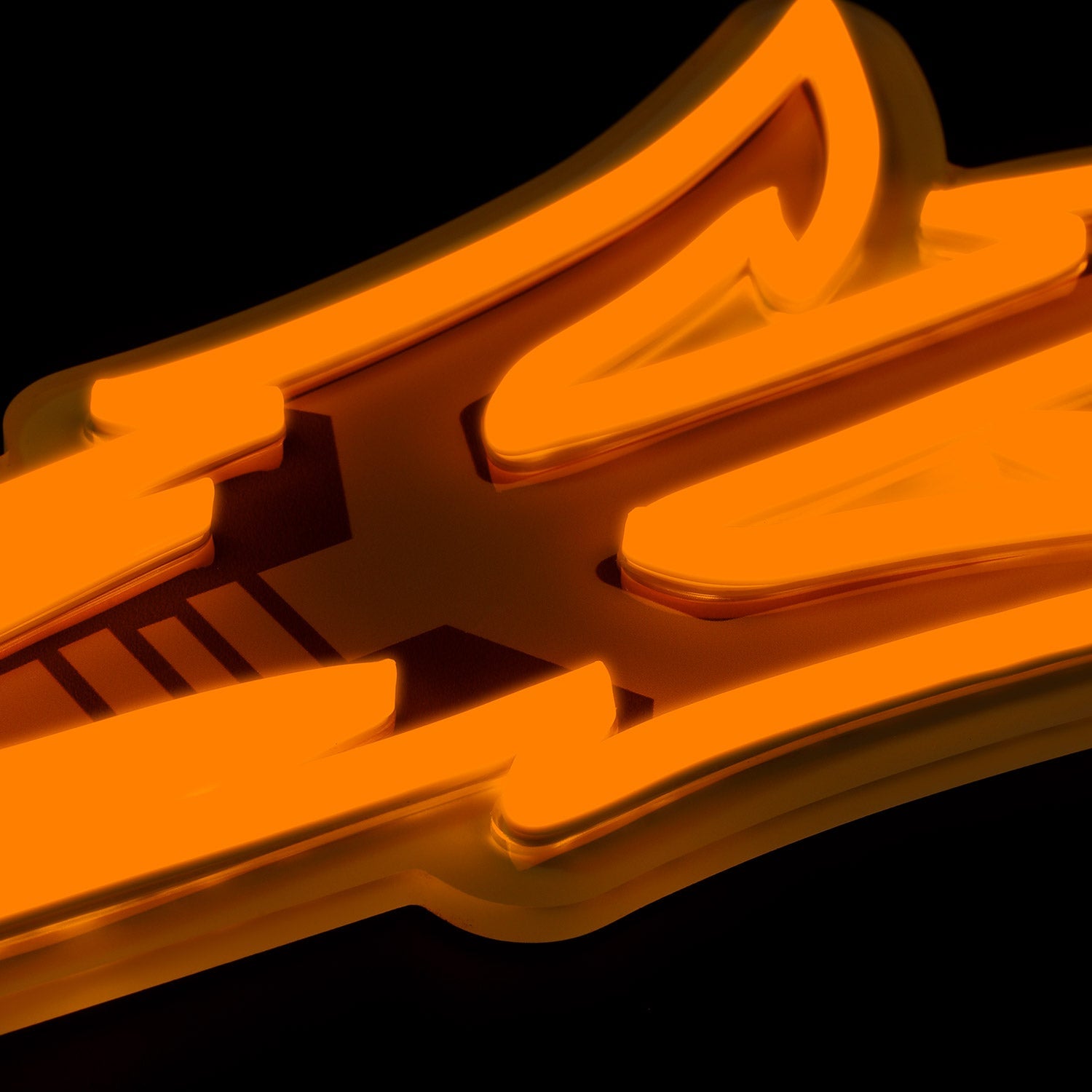 Arizona State Sun Devils logo LED neon sign at a side angle, lit