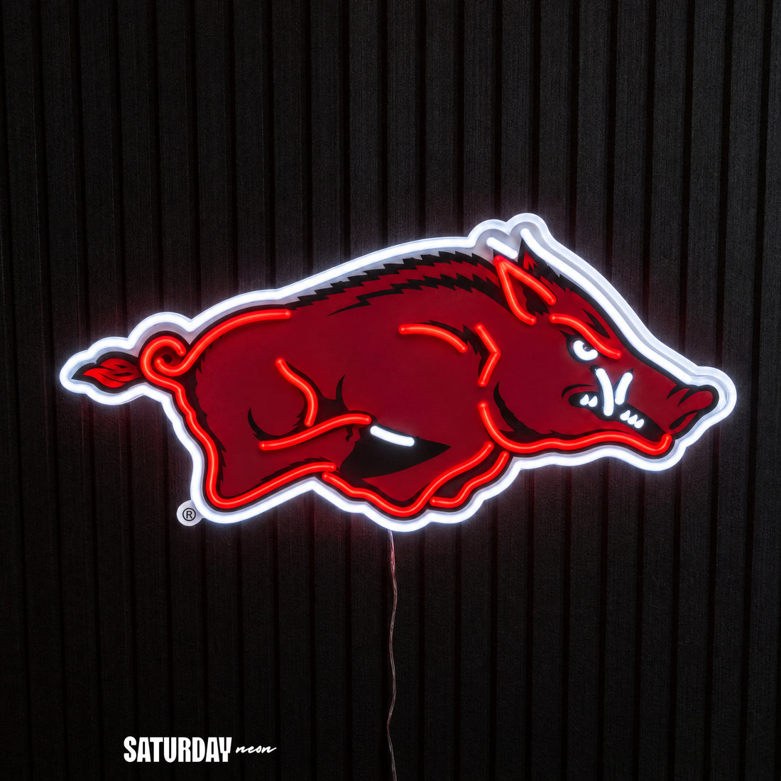 Arkansas Razorbacks Logo LED Neon Sign - Plus (24" x 11.5") - Saturday Neon