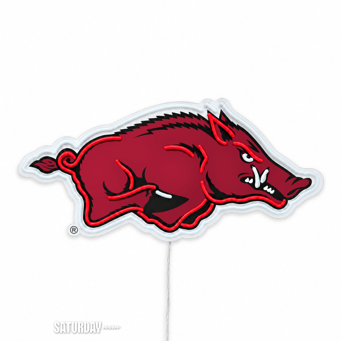 Arkansas Razorbacks Logo LED Neon Sign - Plus (24" x 11.5") switched off - Saturday Neon