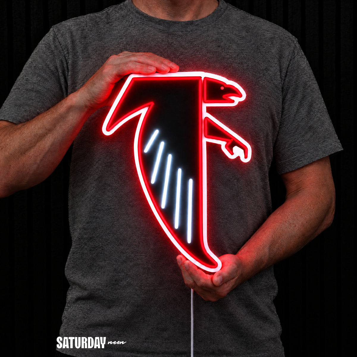 Atlanta Falcons Dirty Bird Vintage LED Neon Sign - 11.3" x 15" held in hand for scale - Saturday Neon