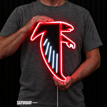 Atlanta Falcons Dirty Bird Vintage LED Neon Sign - 11.3" x 15" held in hand for scale - Saturday Neon