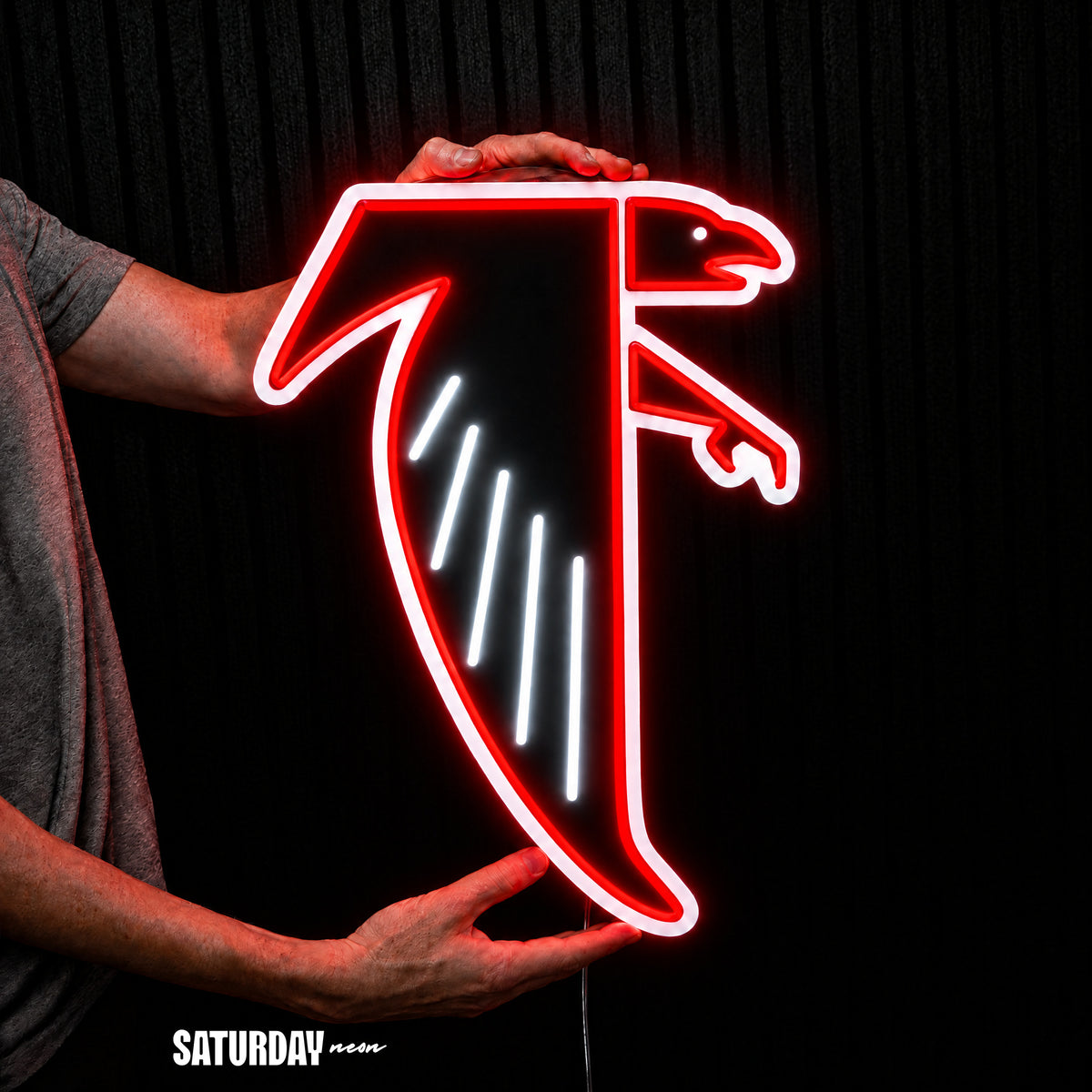 Atlanta Falcons Dirty Bird Vintage LED Neon Sign - 18" x 24" held in hand for scale - Saturday Neon