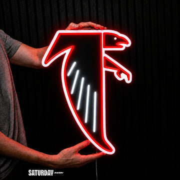 Atlanta Falcons Dirty Bird Vintage LED Neon Sign - 18" x 24" held in hand for scale - Saturday Neon