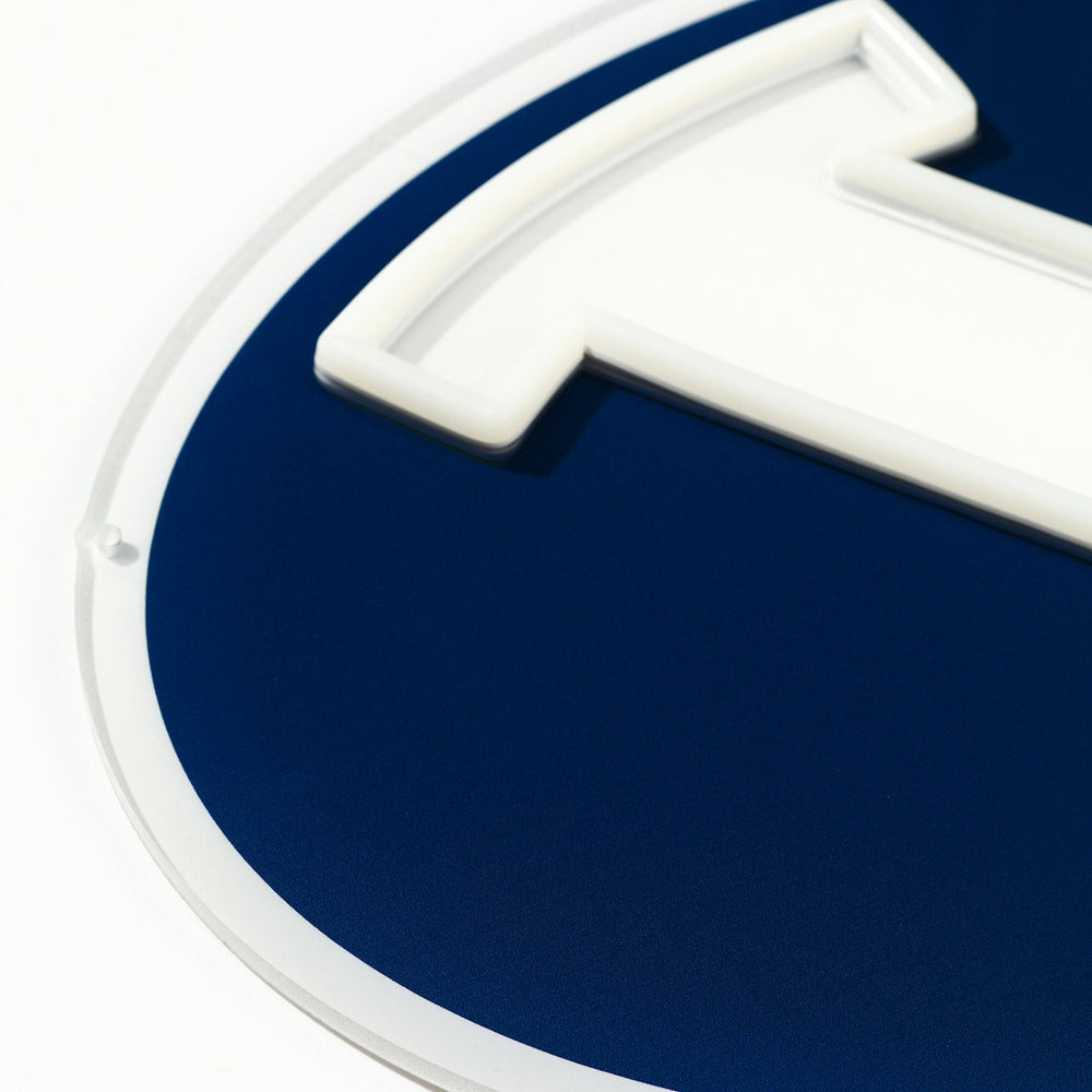 BYU Cougars logo LED neon sign at a side angle