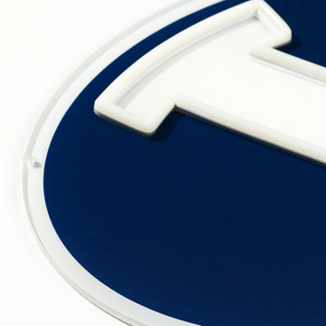BYU Cougars logo LED neon sign at a side angle