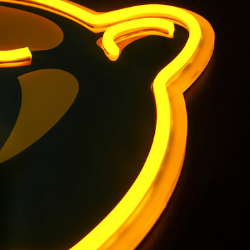 Baylor Bears logo LED neon sign at a side angle, lit