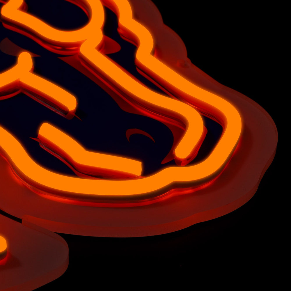 Boise State Broncos logo LED neon sign at a side angle, lit