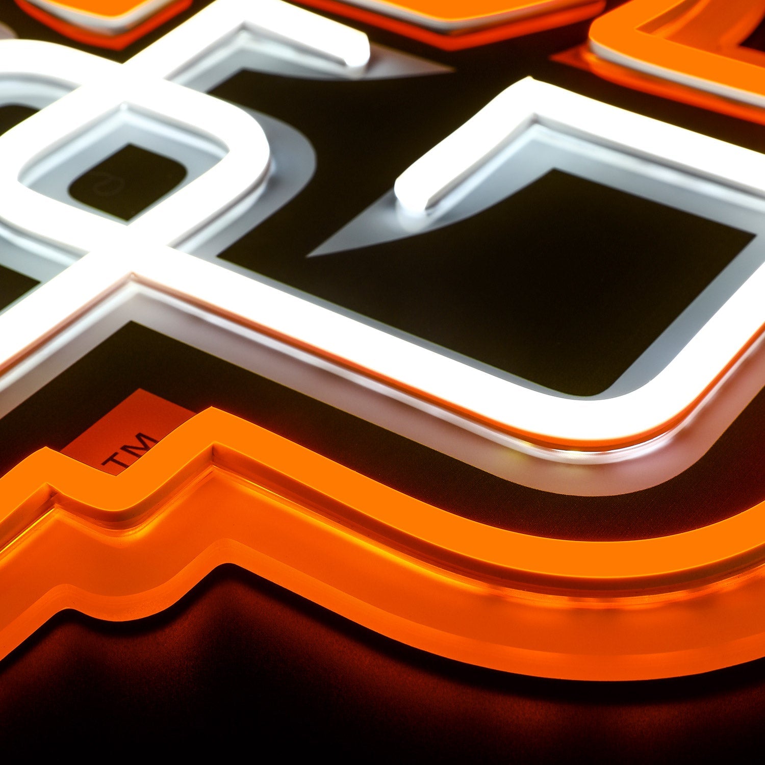Bowling Green Falcons logo LED neon sign at a side angle, lit