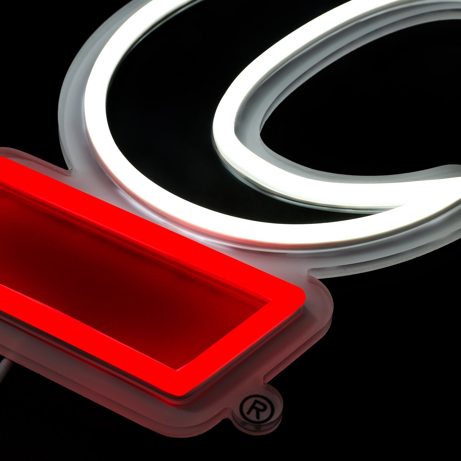Cincinnati Bearcats logo LED neon sign at a side angle, lit