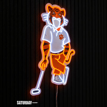 Clemson Tigers Swinging Tiger Golf Mascot LED Neon Sign - 17.54" x 24" side view - Saturday Neon
