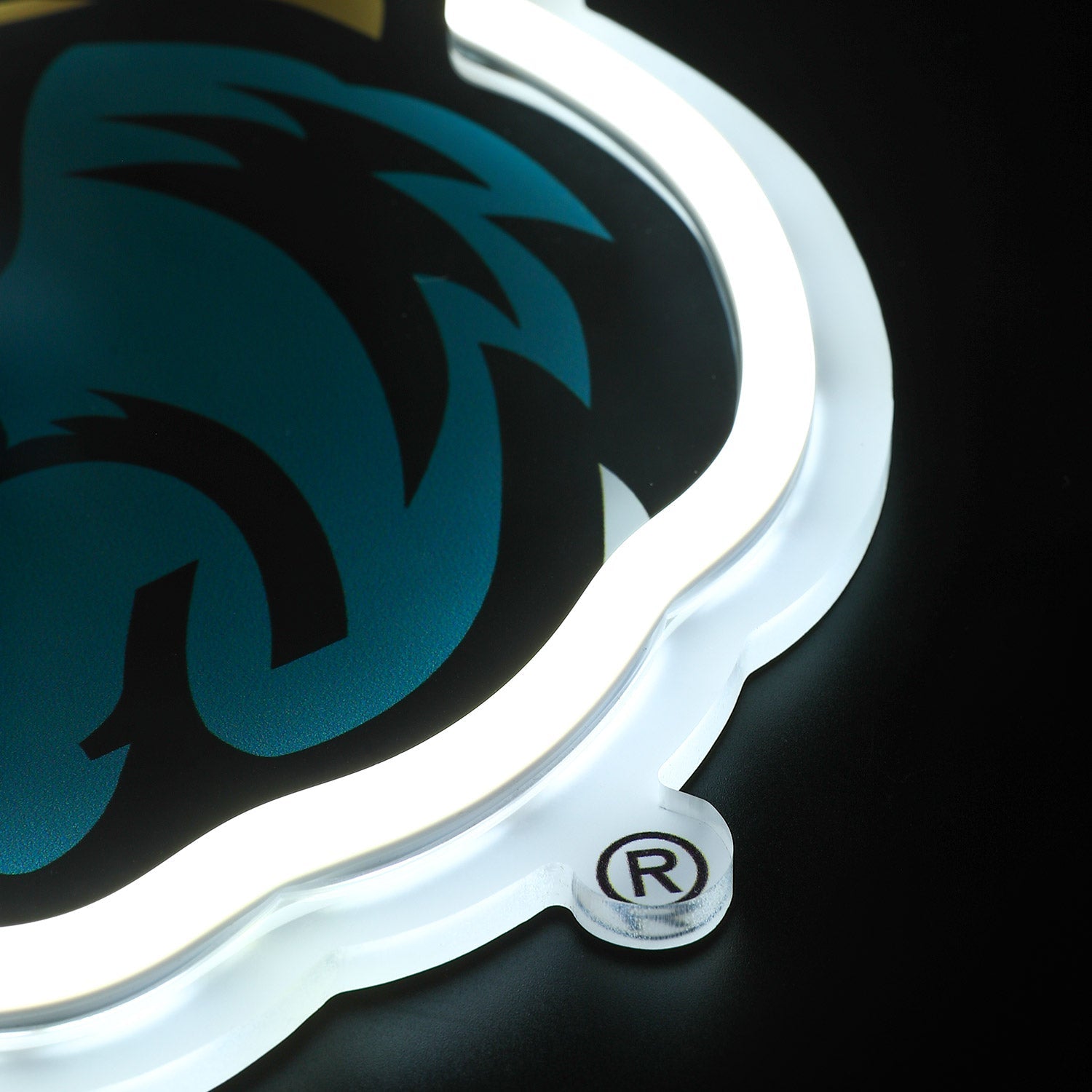 Coastal Carolina Chanticleers logo LED neon sign at a side angle, lit