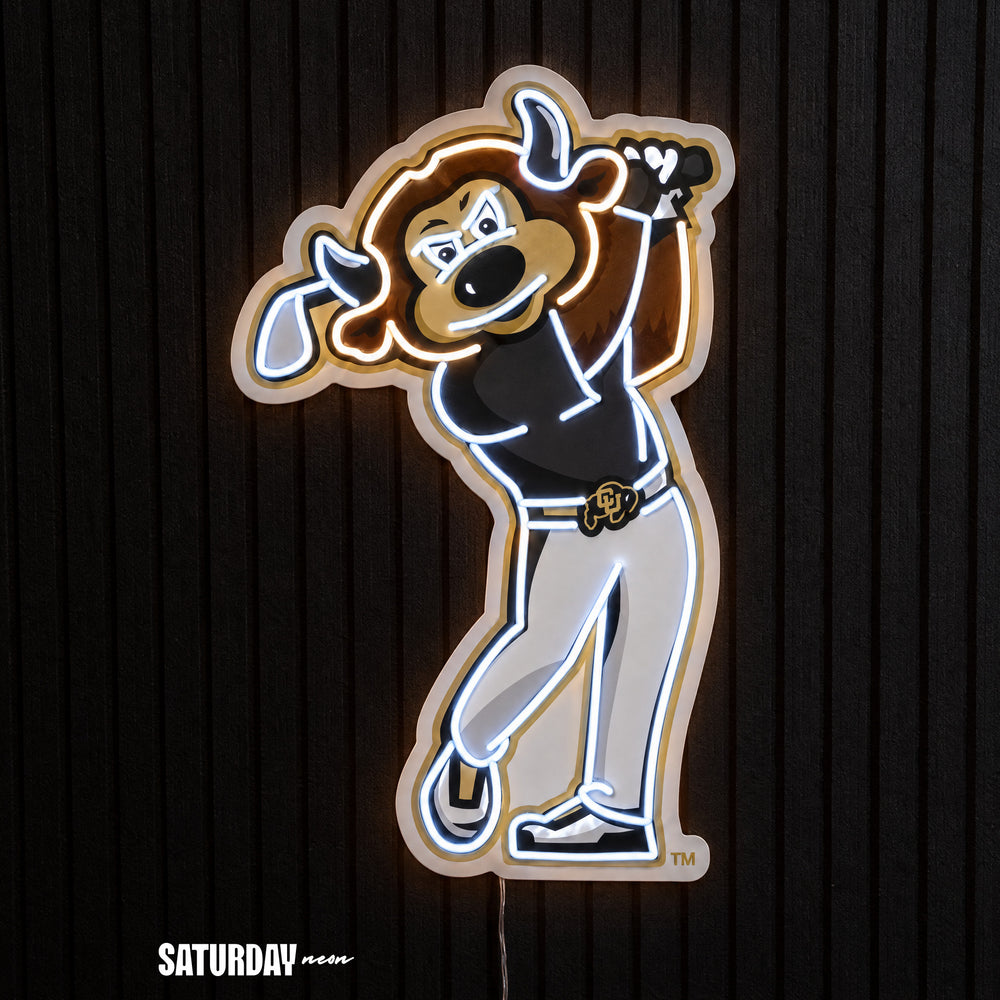 Colorado Buffaloes Chip Golf Mascot LED Neon Sign - 14.96" x 24" - Saturday Neon