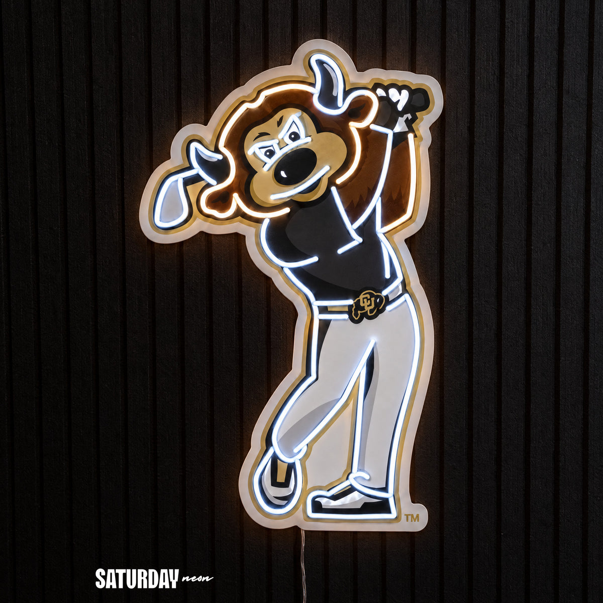 Colorado Buffaloes Chip Golf Mascot LED Neon Sign - 14.96" x 24" - Saturday Neon