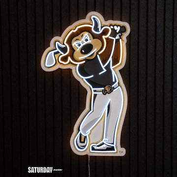 Colorado Buffaloes Chip Golf Mascot LED Neon Sign - 14.96" x 24" - Saturday Neon