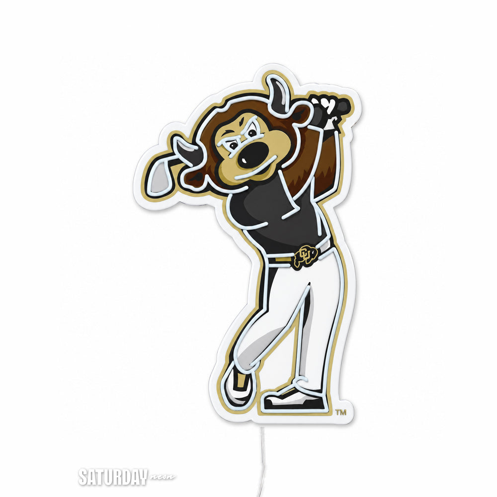 Colorado Buffaloes Chip Golf Mascot LED Neon Sign - 14.96" x 24" switched off - Saturday Neon
