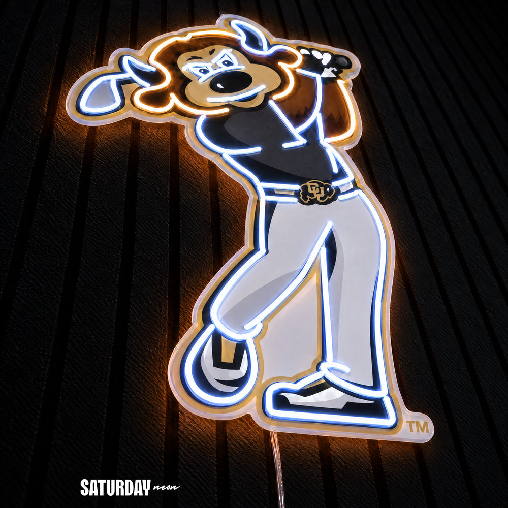 Colorado Buffaloes Chip Golf Mascot LED Neon Sign - 14.96" x 24" close-up - Saturday Neon