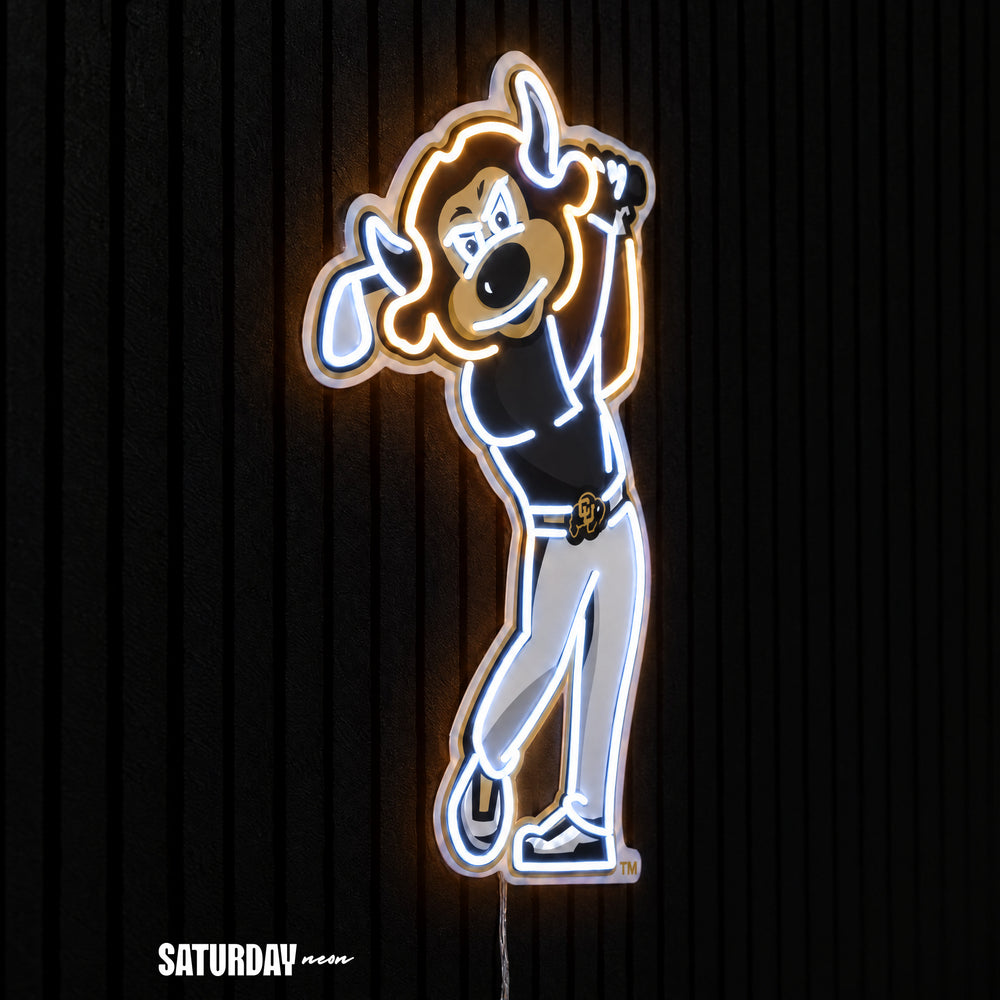 Colorado Buffaloes Chip Golf Mascot LED Neon Sign - 14.96" x 24" side view - Saturday Neon