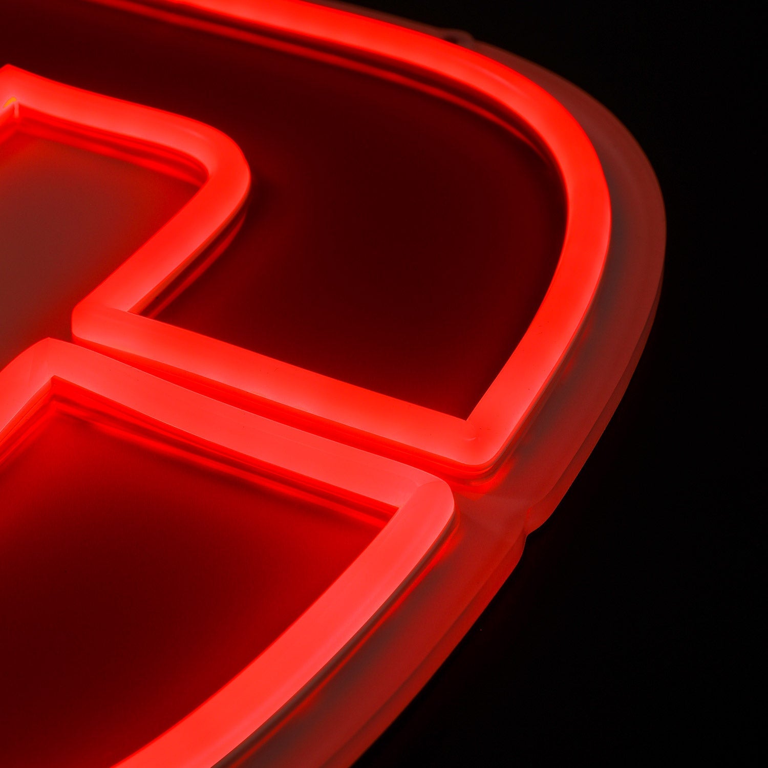 Dayton Flyers logo LED neon sign at a side angle, lit