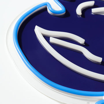 Duke Blue Devils logo LED neon sign at a side angle