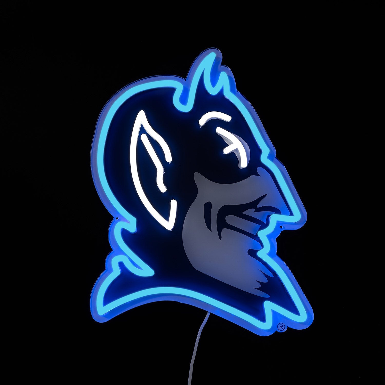 Duke Blue Devils logo LED neon sign lit up
