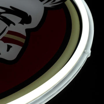 Florida State Seminoles logo LED neon sign at a side angle, lit