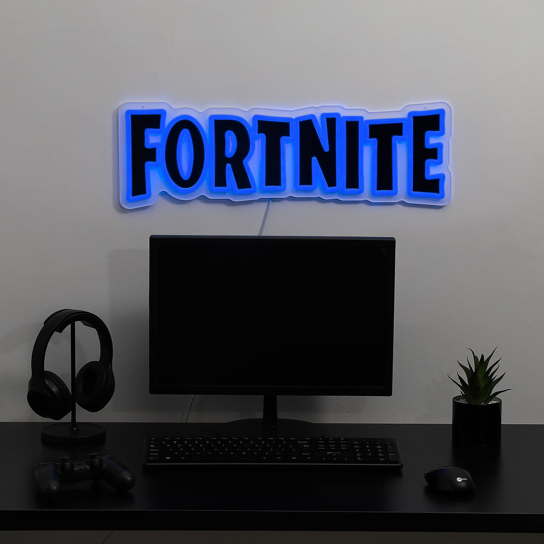 Fortnite Logo LED neon sign mounted on a wall