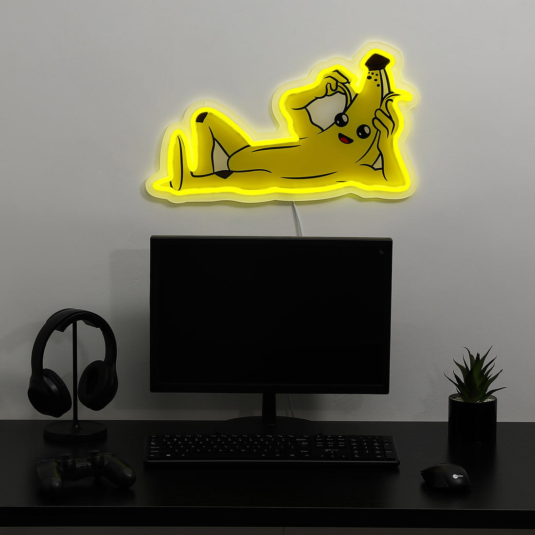 Fortnite Peely LED neon sign mounted on a wall