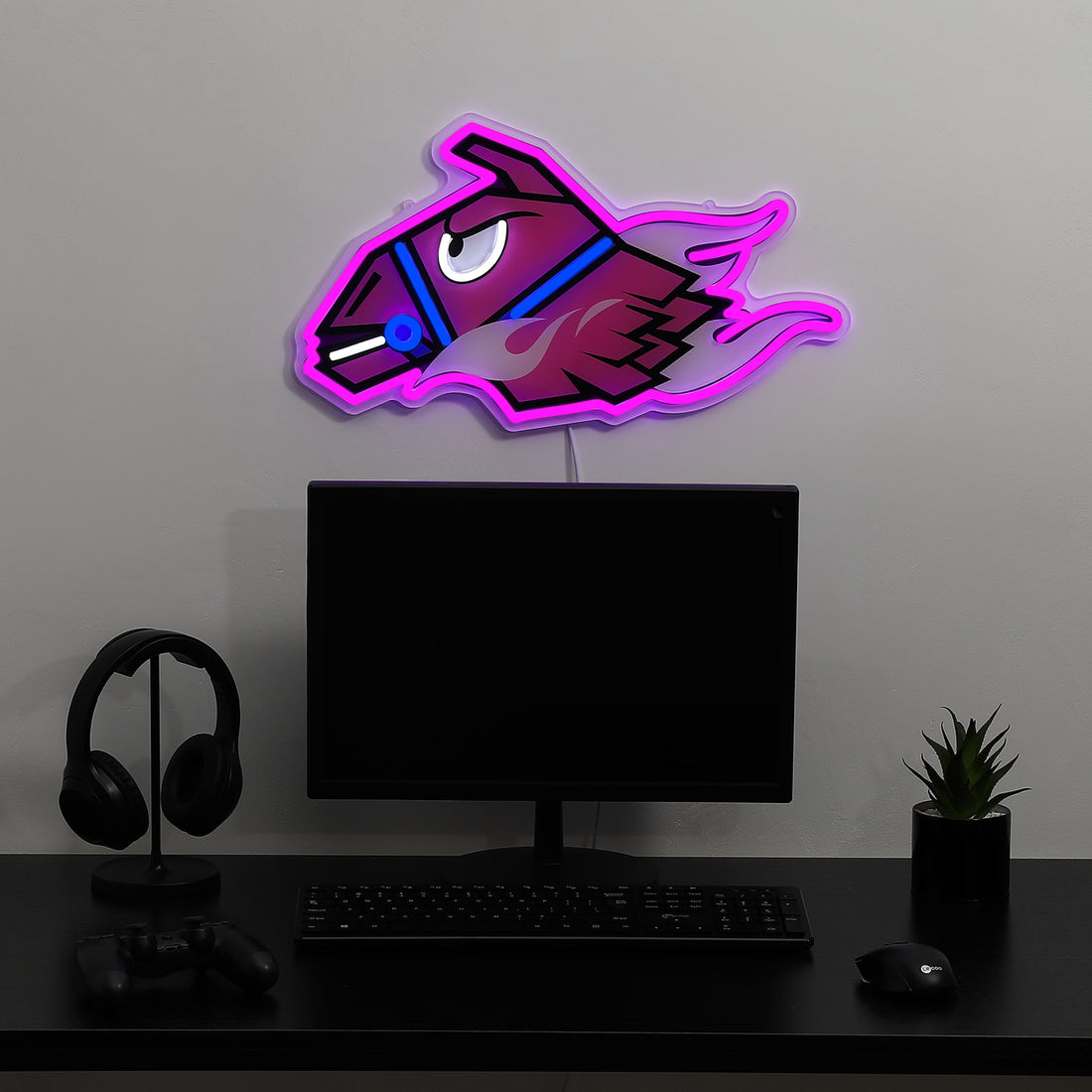 Fortnite Supply Llama LED neon sign mounted on a wall