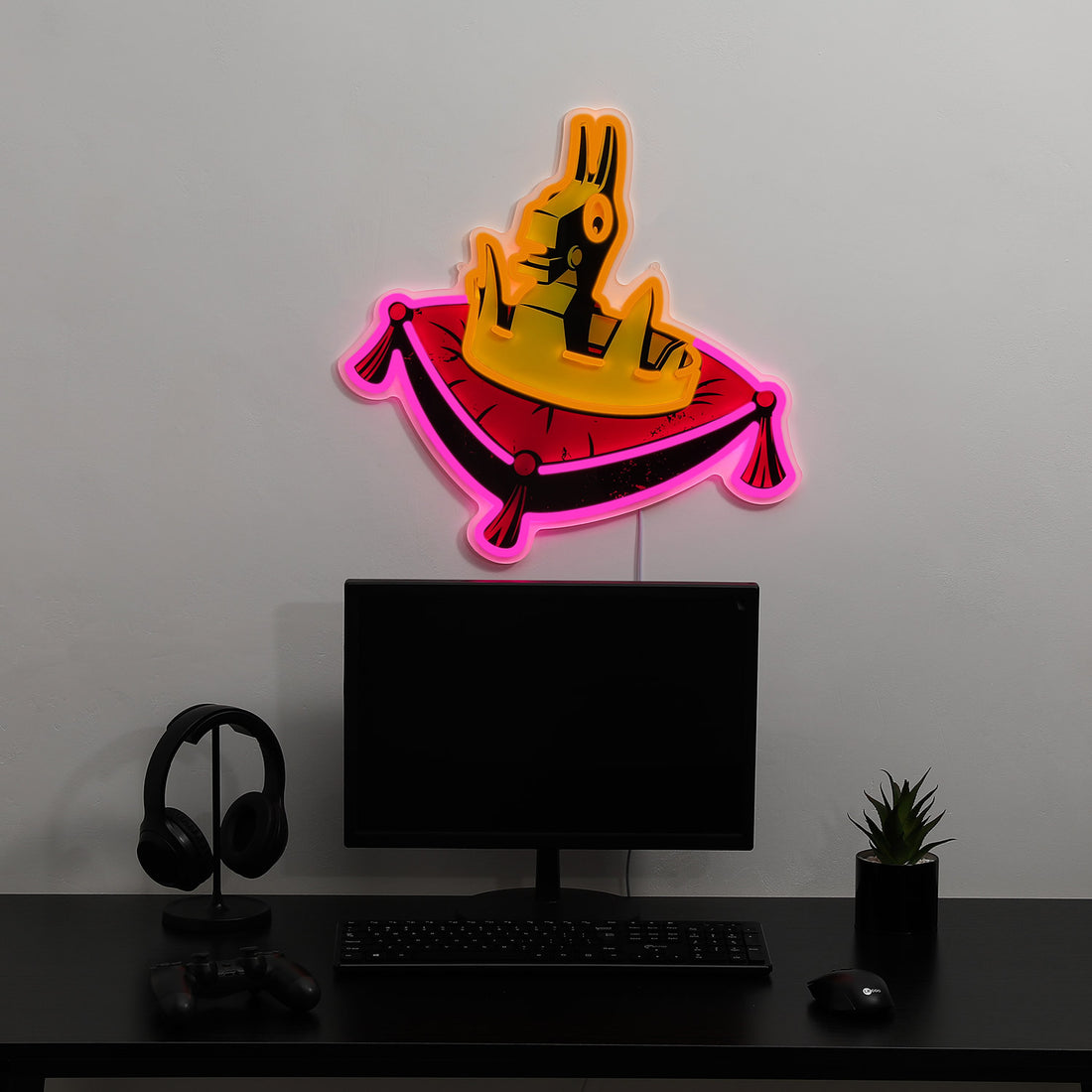 Fortnite Victory Crown LED neon sign mounted on a wall