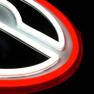 Georgia Bulldogs logo LED neon sign at a side angle, lit