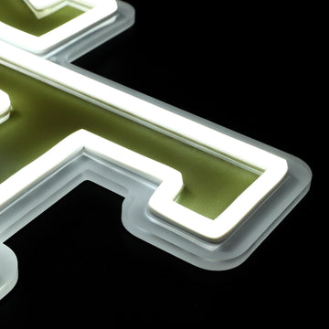 Georgia Tech Yellow Jackets logo LED neon sign at a side angle, lit