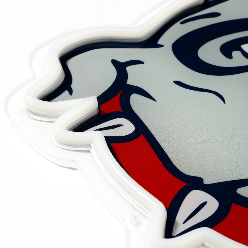 Gonzaga Bulldogs logo LED neon sign at a side angle