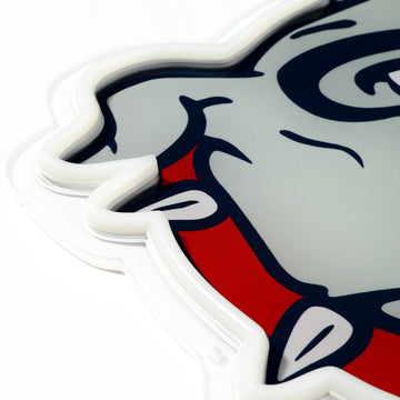 Gonzaga Bulldogs logo LED neon sign at a side angle