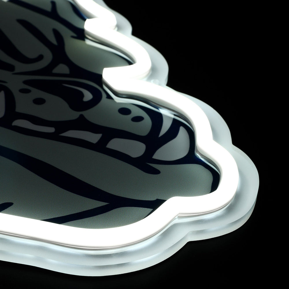 Gonzaga Bulldogs logo LED neon sign at a side angle, lit