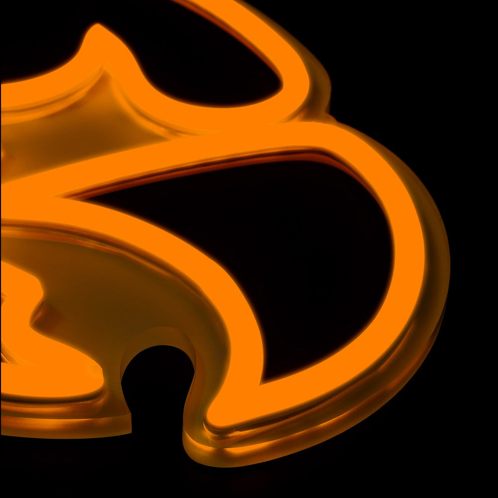 Iowa Hawkeyes logo LED neon sign at a side angle, lit
