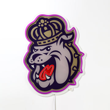 JMU Dukes logo LED neon sign turned off